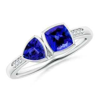 5mm AAAA Cushion & Trillion Tanzanite Sagittarius Two Stone Ring in White Gold