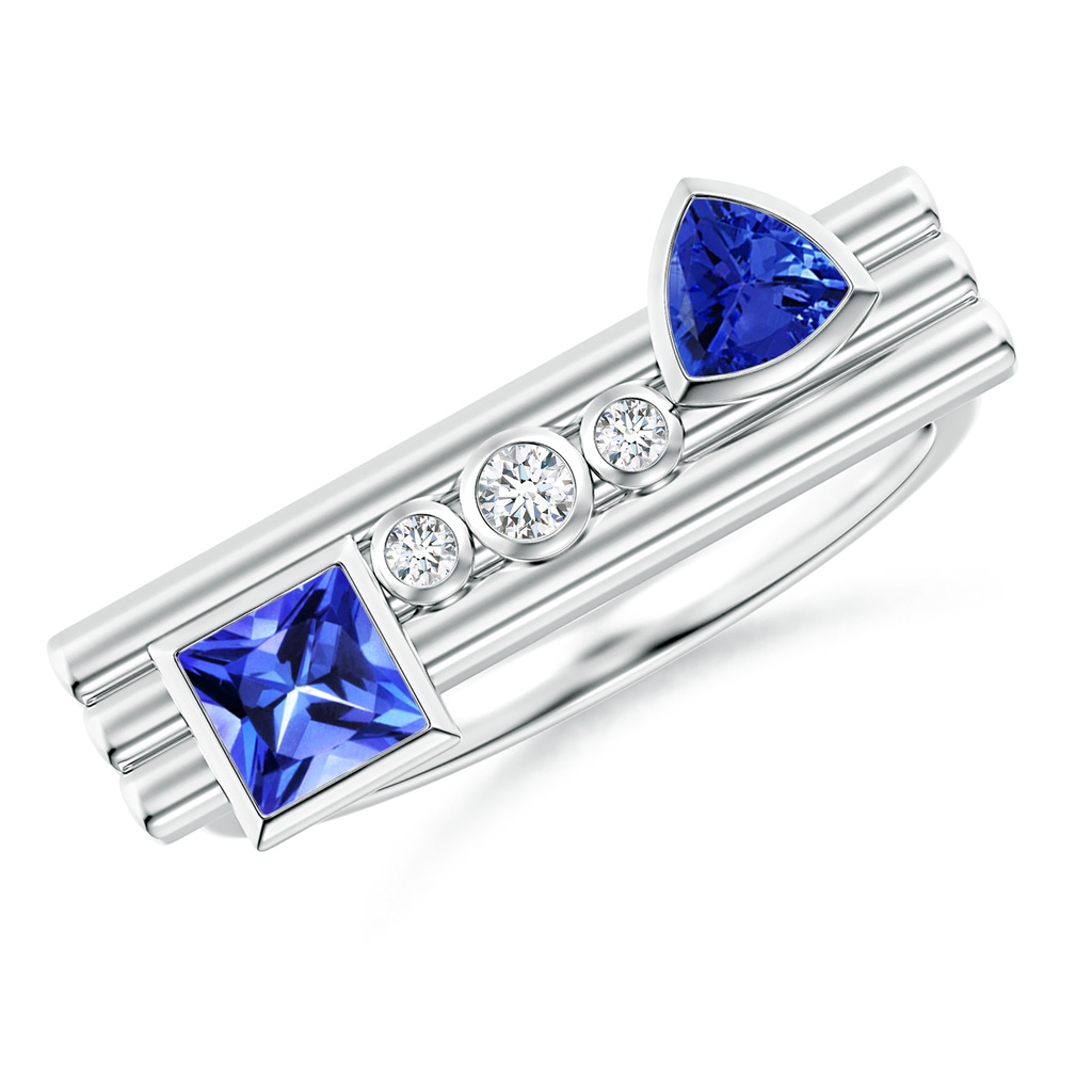 4mm AAA Square & Trillion Tanzanite Sagittarius Ring with Diamonds in White Gold