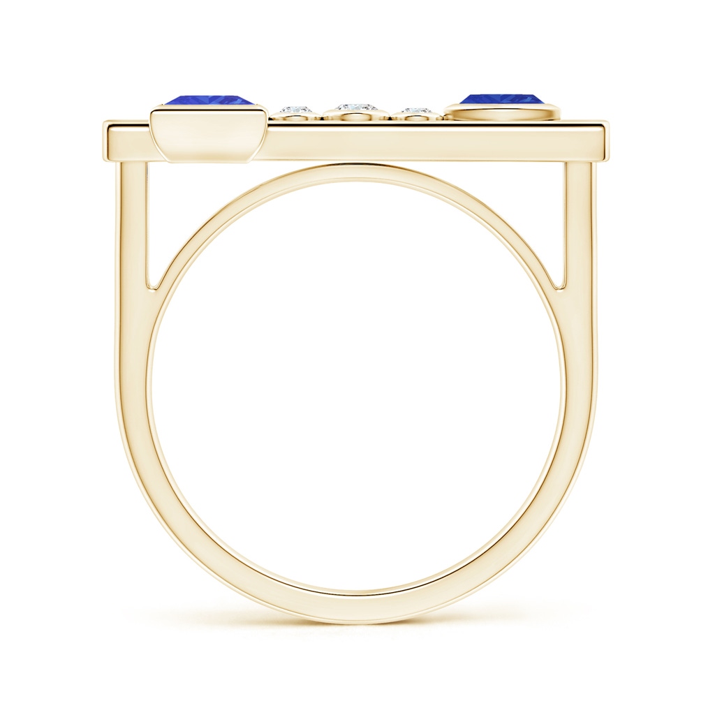 4mm AAA Square & Trillion Tanzanite Sagittarius Ring with Diamonds in Yellow Gold - side_1