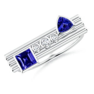 4mm AAAA Square & Trillion Tanzanite Sagittarius Ring with Diamonds in White Gold