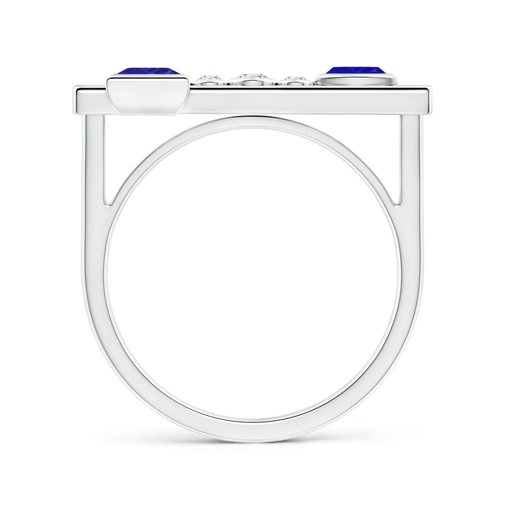4mm AAAA Square & Trillion Tanzanite Sagittarius Ring with Diamonds in White Gold Side-1