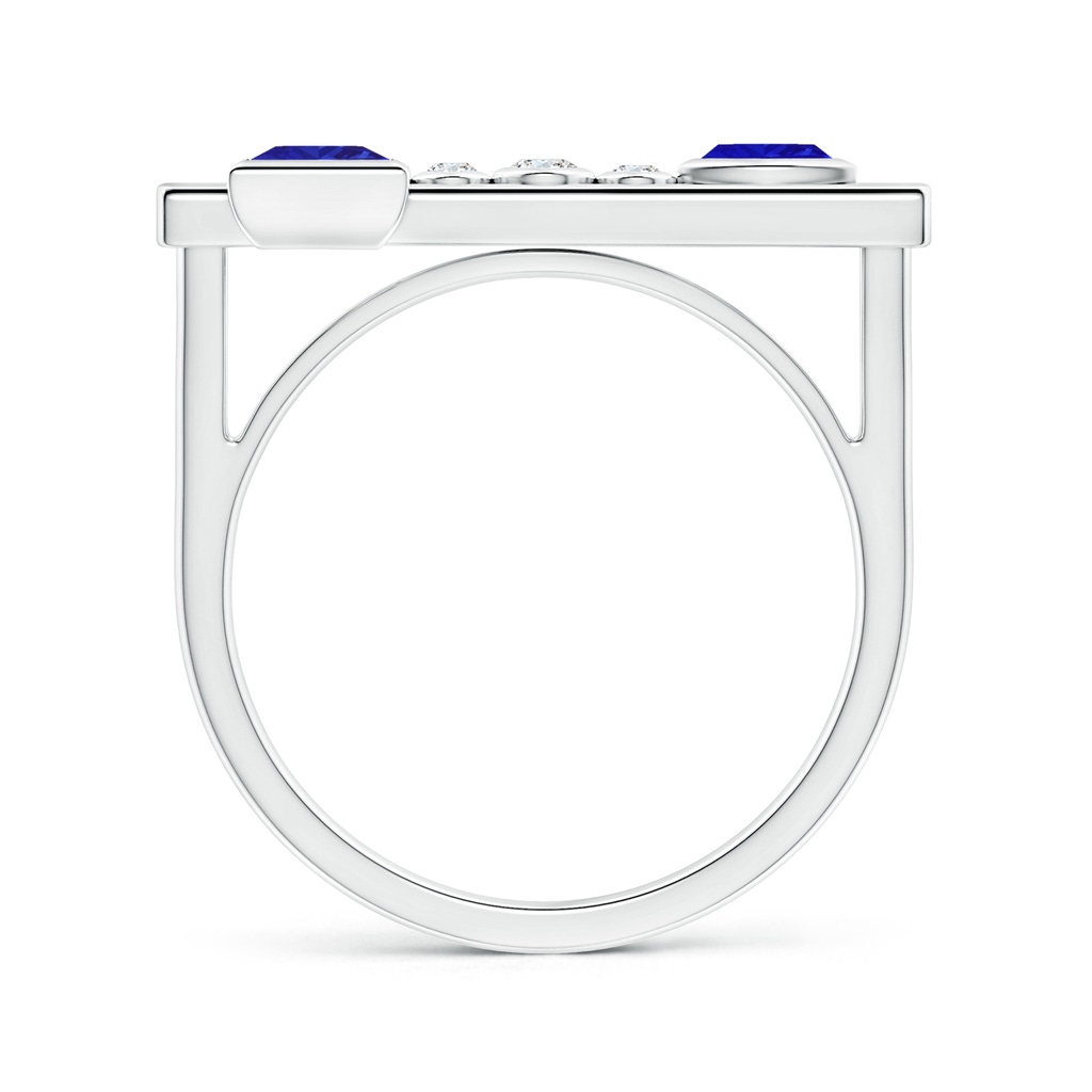 4mm AAAA Square & Trillion Tanzanite Sagittarius Ring with Diamonds in White Gold - side_1