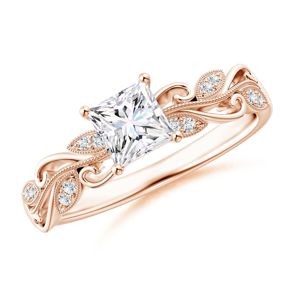 4.7mm GVS2 Vintage Inspired Princess-Cut Diamond Ring with Scrollwork in Rose Gold 