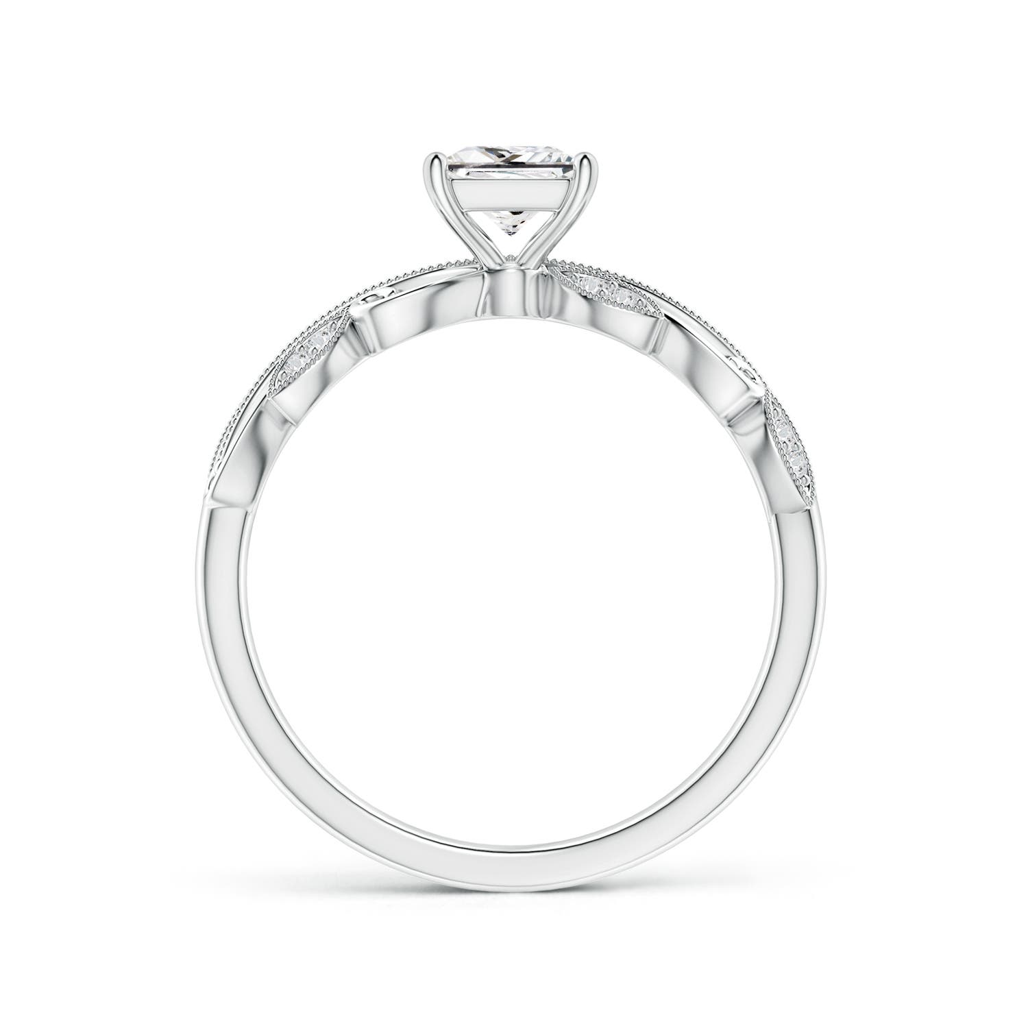 4.7mm HSI2 Vintage Inspired Princess-Cut Diamond Ring with Scrollwork in 18K White Gold - side 2