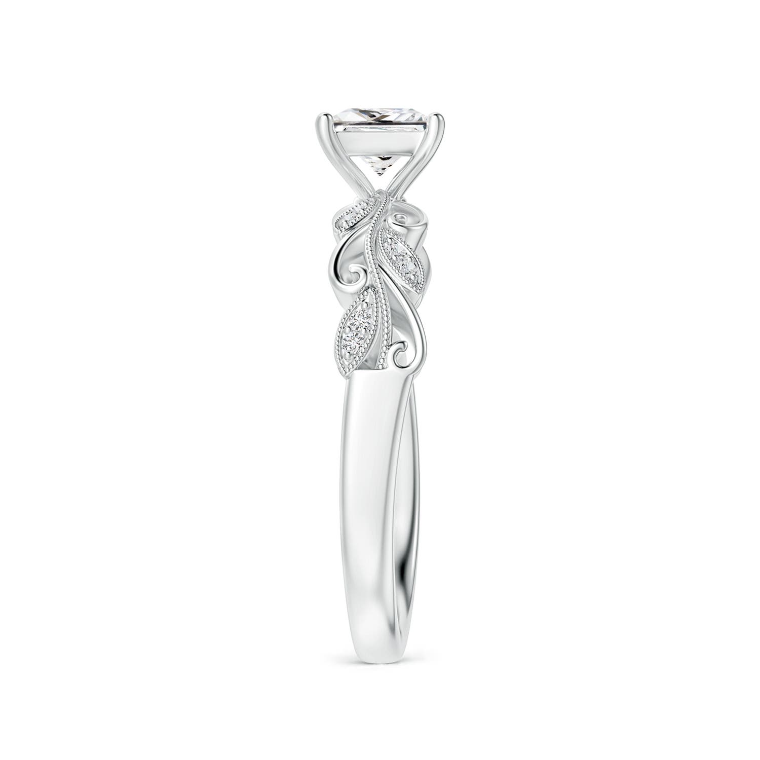 4.7mm HSI2 Vintage Inspired Princess-Cut Diamond Ring with Scrollwork in 18K White Gold - side 3