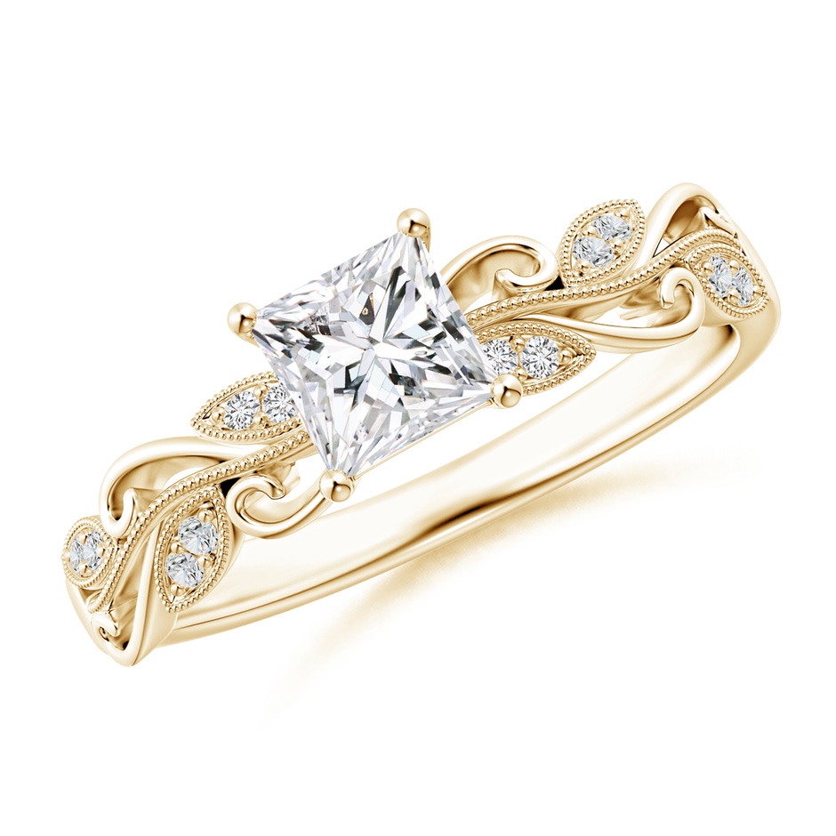 4.7mm HSI2 Vintage Inspired Princess-Cut Diamond Ring with Scrollwork in Yellow Gold 