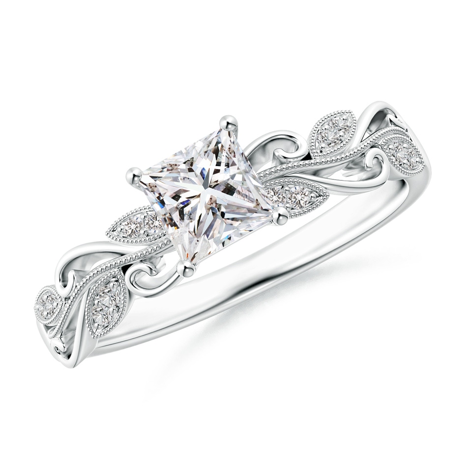 4.7mm IJI1I2 Vintage Inspired Princess-Cut Diamond Ring with Scrollwork in 9K White Gold 