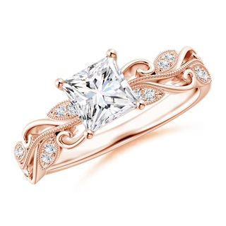 5.4mm GVS2 Vintage Inspired Princess-Cut Diamond Ring with Scrollwork in 18K Rose Gold