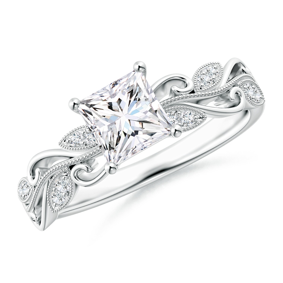 5.4mm GVS2 Vintage Inspired Princess-Cut Diamond Ring with Scrollwork in 18K White Gold 