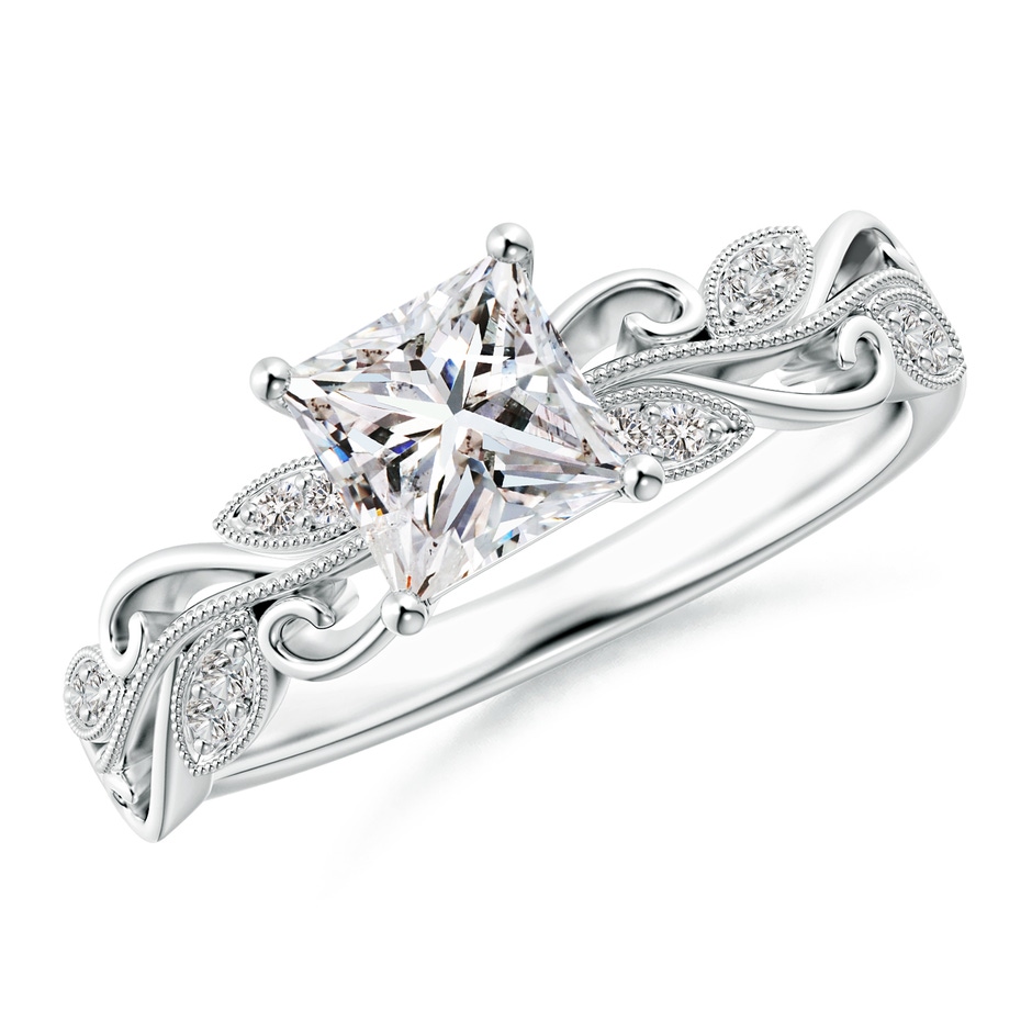 5.4mm IJI1I2 Vintage Inspired Princess-Cut Diamond Ring with Scrollwork in White Gold 
