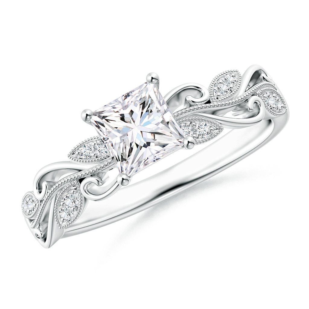 5mm GVS2 Vintage Inspired Princess-Cut Diamond Ring with Scrollwork in White Gold