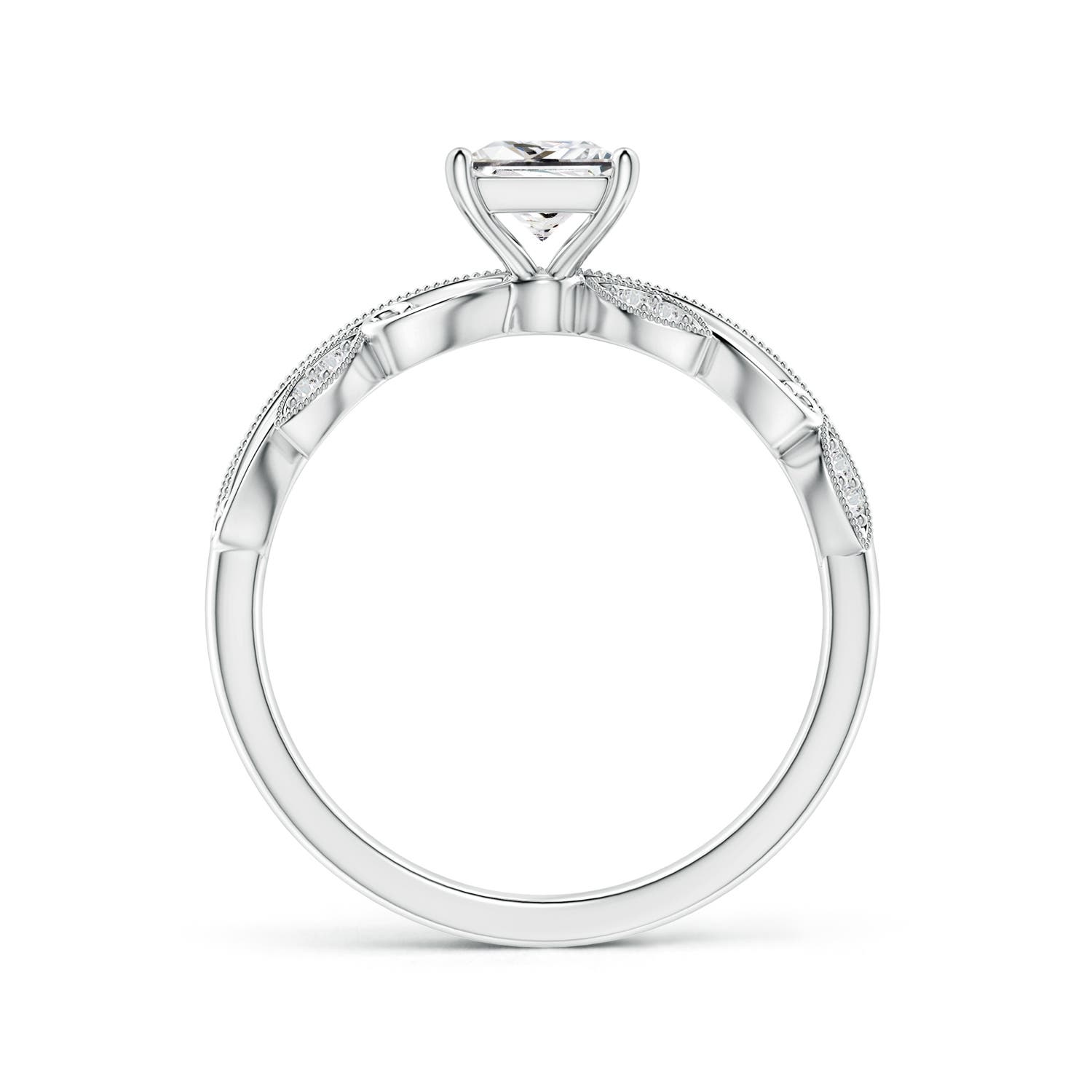 5mm HSI2 Vintage Inspired Princess-Cut Diamond Ring with Scrollwork in 18K White Gold