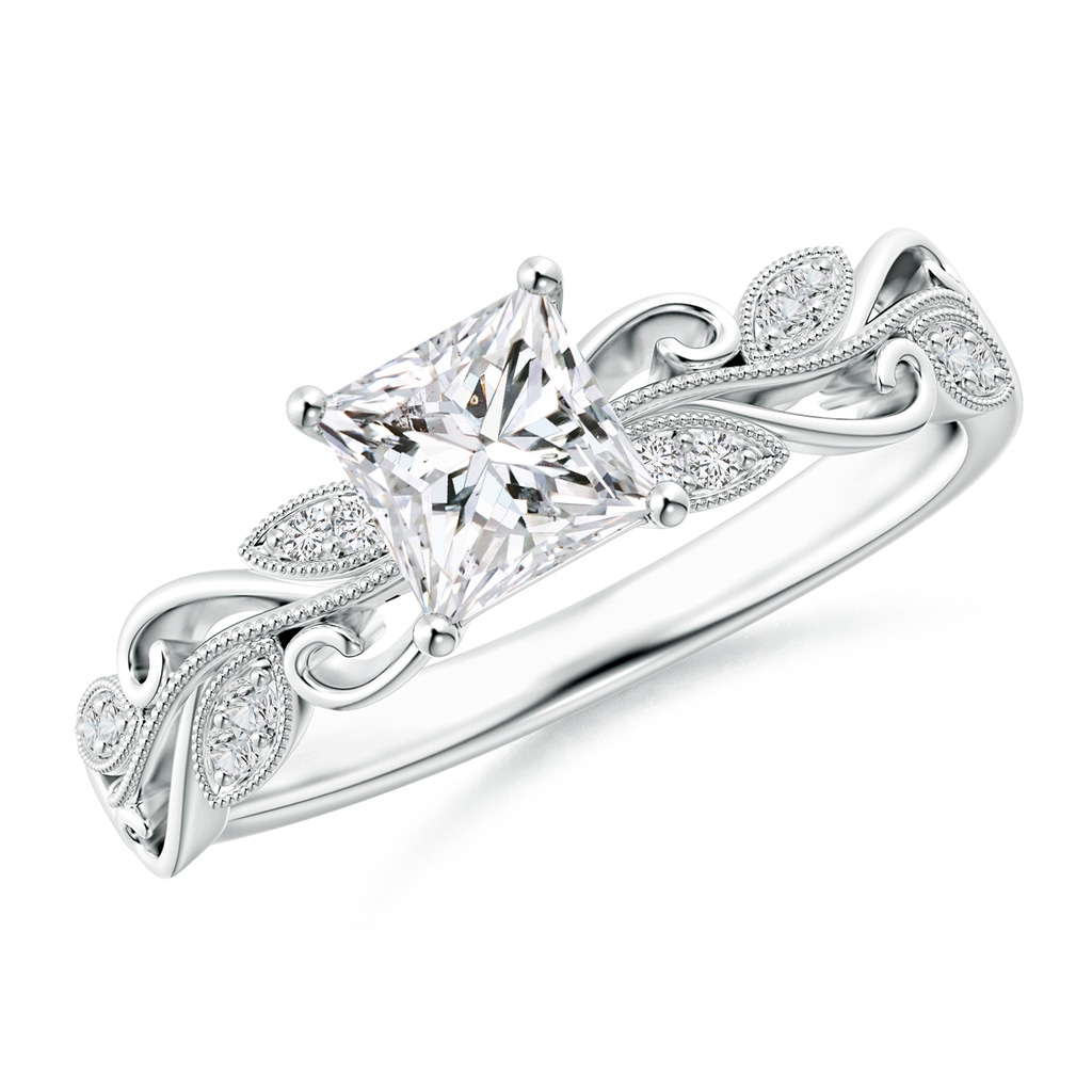 5mm HSI2 Vintage Inspired Princess-Cut Diamond Ring with Scrollwork in White Gold