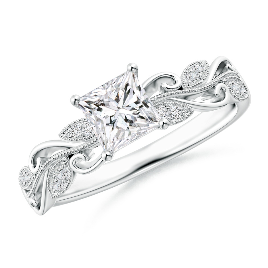 5mm HSI2 Vintage Inspired Princess-Cut Diamond Ring with Scrollwork in White Gold 