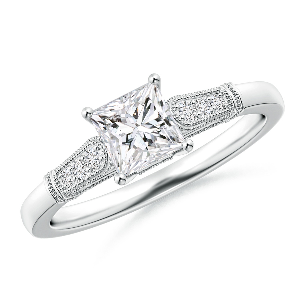 5mm HSI2 Vintage Inspired Princess-Cut Diamond Ring with Milgrain in White Gold