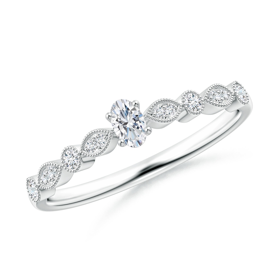 4x3mm GVS2 Vintage Inspired Oval Diamond Marquise and Dot Ring in White Gold 