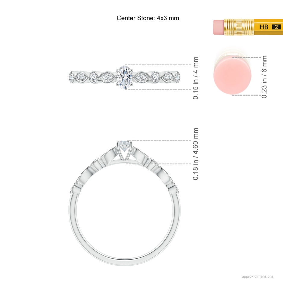 4x3mm GVS2 Vintage Inspired Oval Diamond Marquise and Dot Ring in White Gold ruler