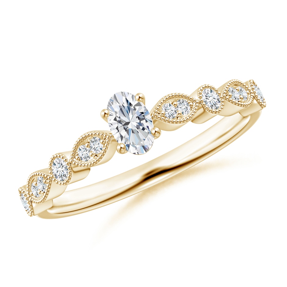 5x3mm GVS2 Vintage Inspired Oval Diamond Marquise and Dot Ring in Yellow Gold 