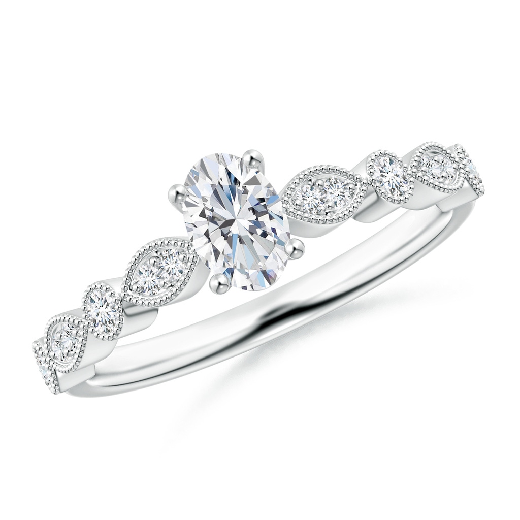 6x4mm GVS2 Vintage Inspired Oval Diamond Marquise and Dot Ring in White Gold