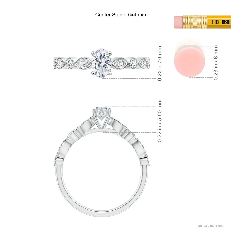 6x4mm GVS2 Vintage Inspired Oval Diamond Marquise and Dot Ring in White Gold ruler