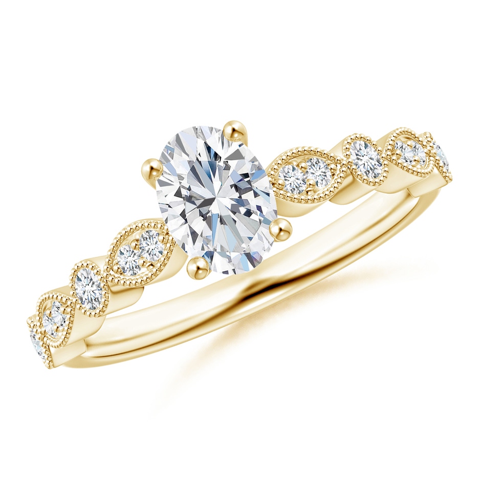 7x5mm GVS2 Vintage Inspired Oval Diamond Marquise and Dot Ring in 18K Yellow Gold 