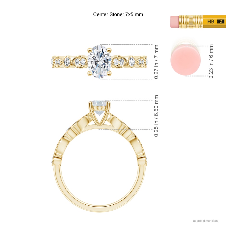 7x5mm GVS2 Vintage Inspired Oval Diamond Marquise and Dot Ring in 18K Yellow Gold ruler