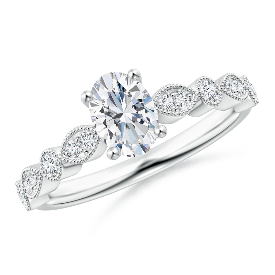 7x5mm GVS2 Vintage Inspired Oval Diamond Marquise and Dot Ring in White Gold 