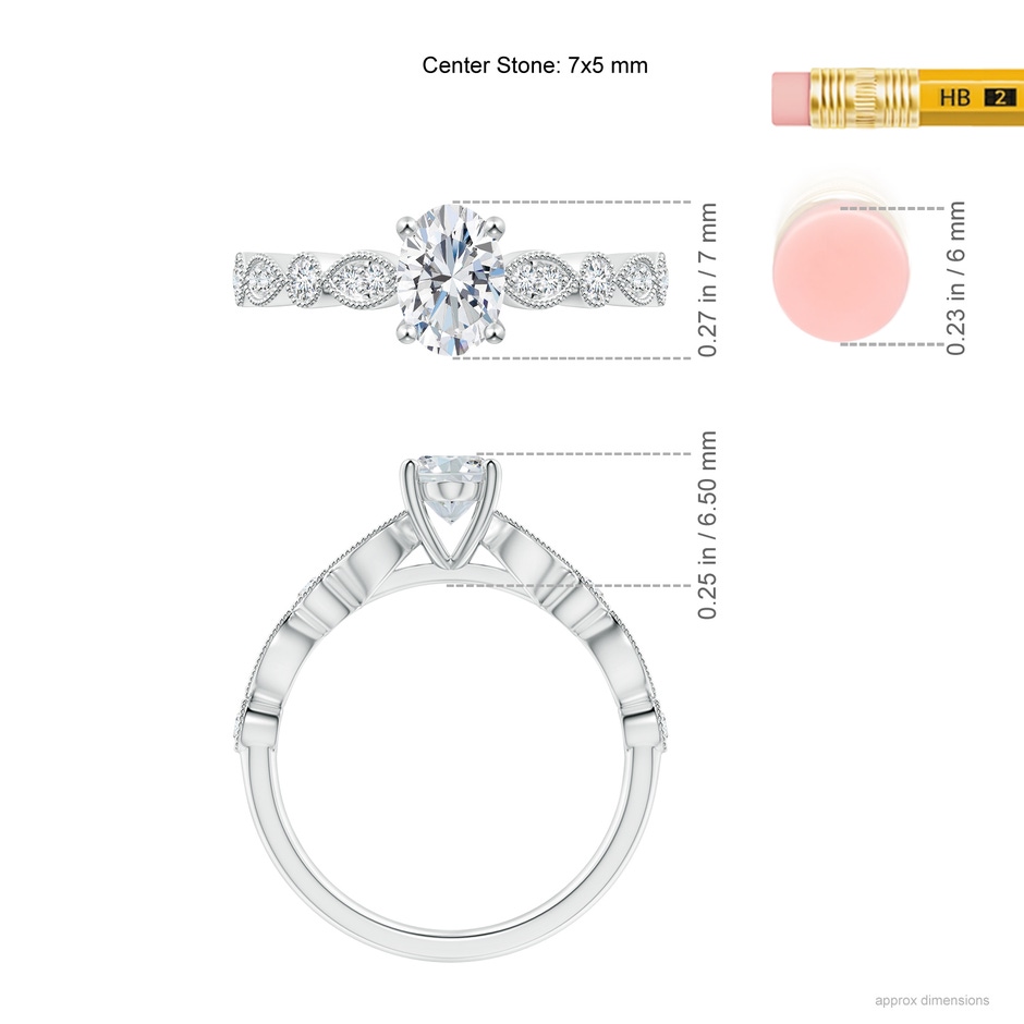 7x5mm GVS2 Vintage Inspired Oval Diamond Marquise and Dot Ring in White Gold ruler