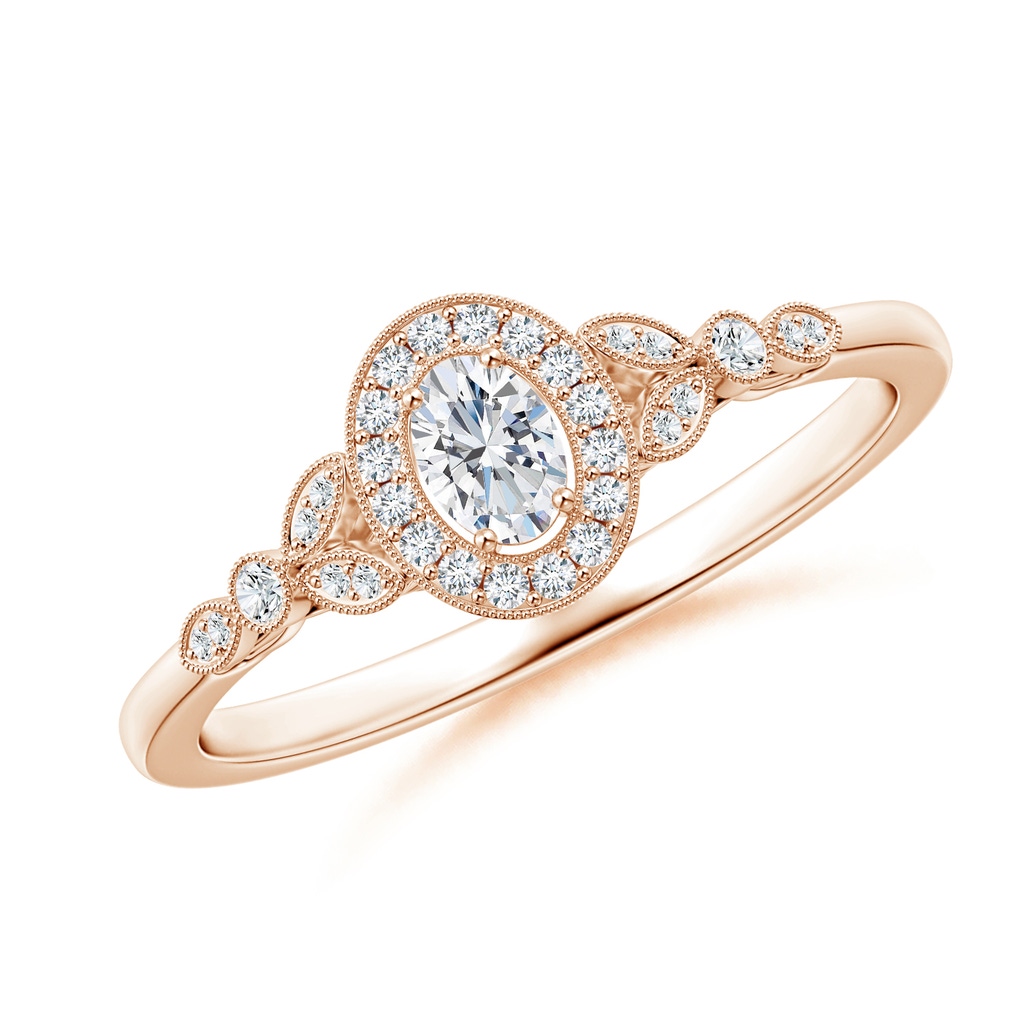 4x3mm GVS2 Vintage Inspired Oval Diamond Halo Engagement Ring in Rose Gold