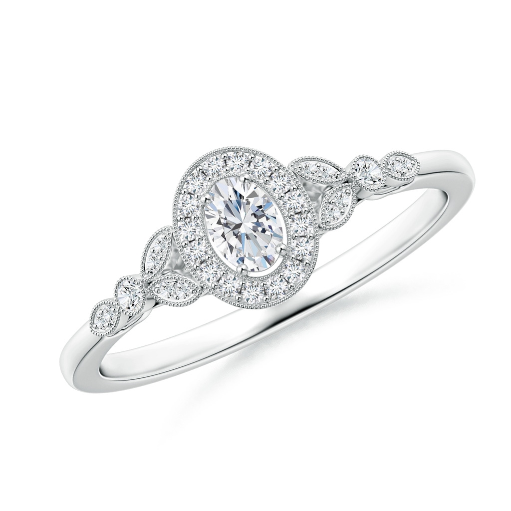 4x3mm GVS2 Vintage Inspired Oval Diamond Halo Engagement Ring in White Gold