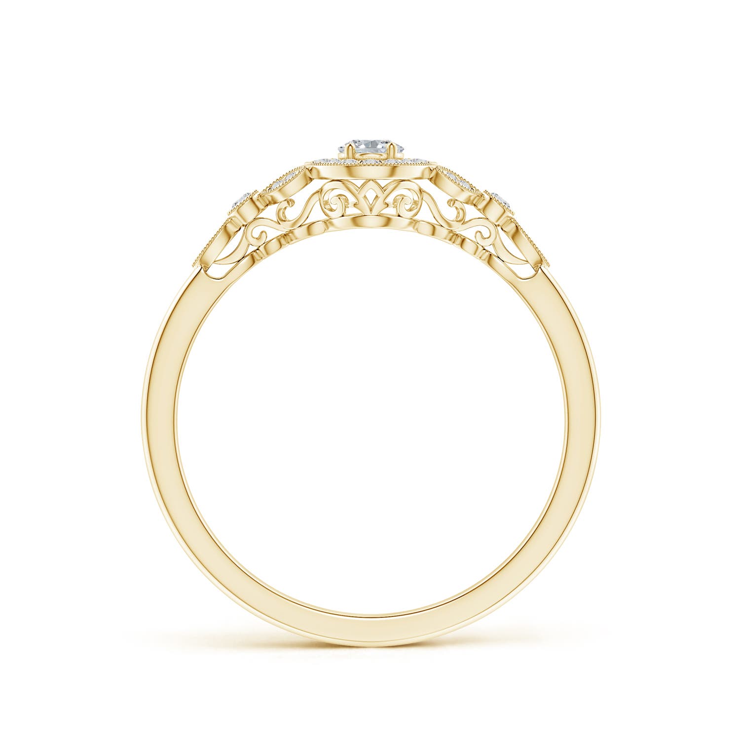 4x3mm HSI2 Vintage Inspired Oval Diamond Halo Engagement Ring in 18K Yellow Gold
