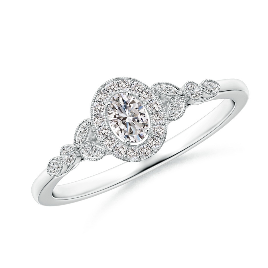 4x3mm IJI1I2 Vintage Inspired Oval Diamond Halo Engagement Ring in White Gold 