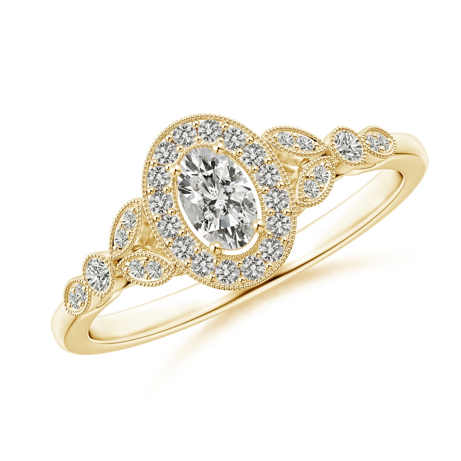 5x3mm KI3 Vintage Inspired Oval Diamond Halo Engagement Ring in 18K Yellow Gold 