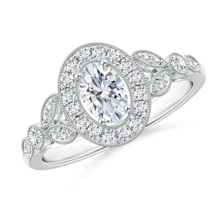 6x4mm GVS2 Vintage Inspired Oval Diamond Halo Engagement Ring in White Gold 