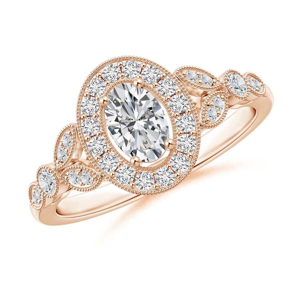 6x4mm HSI2 Vintage Inspired Oval Diamond Halo Engagement Ring in Rose Gold 