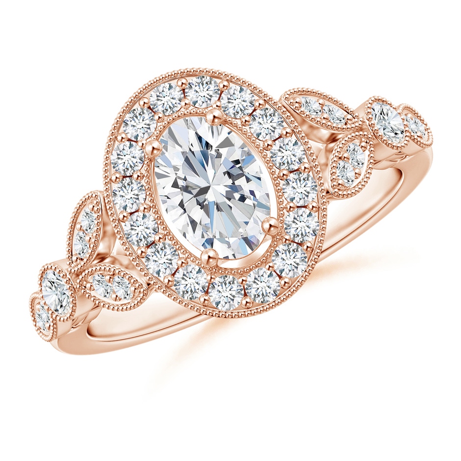 7x5mm GVS2 Vintage Inspired Oval Diamond Halo Engagement Ring in 18K Rose Gold 