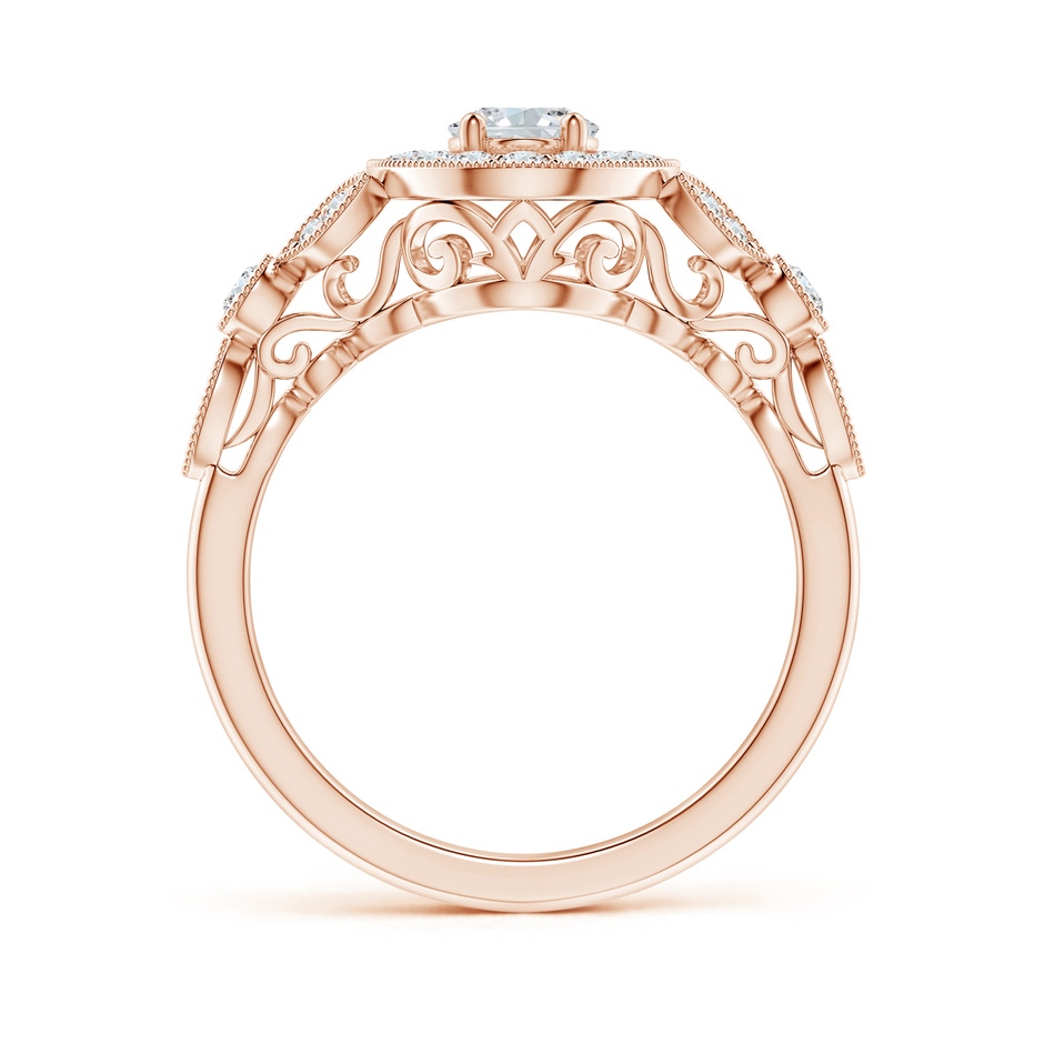 7x5mm GVS2 Vintage Inspired Oval Diamond Halo Engagement Ring in 18K Rose Gold side-1