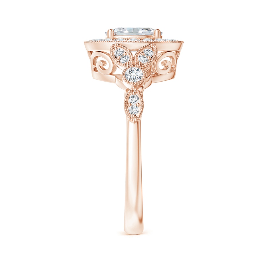 7x5mm GVS2 Vintage Inspired Oval Diamond Halo Engagement Ring in 18K Rose Gold side-2