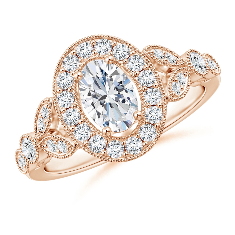 7x5mm GVS2 Vintage Inspired Oval Diamond Halo Engagement Ring in Rose Gold 