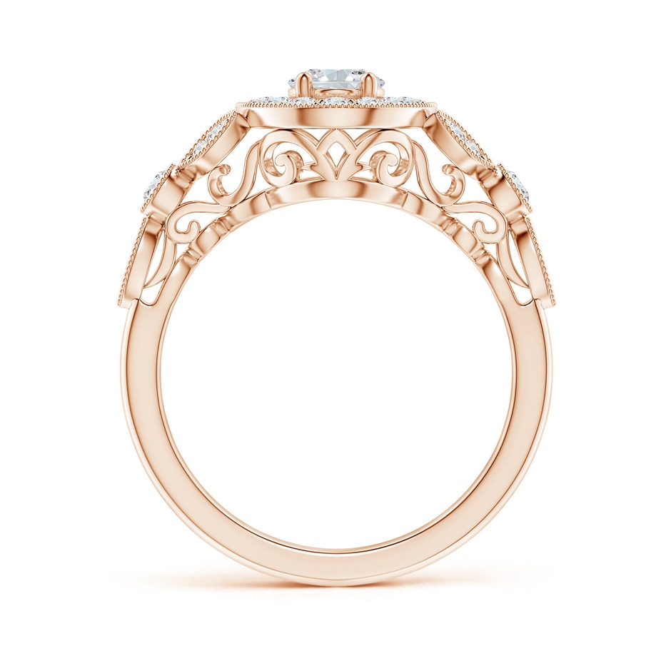7x5mm GVS2 Vintage Inspired Oval Diamond Halo Engagement Ring in Rose Gold side-1