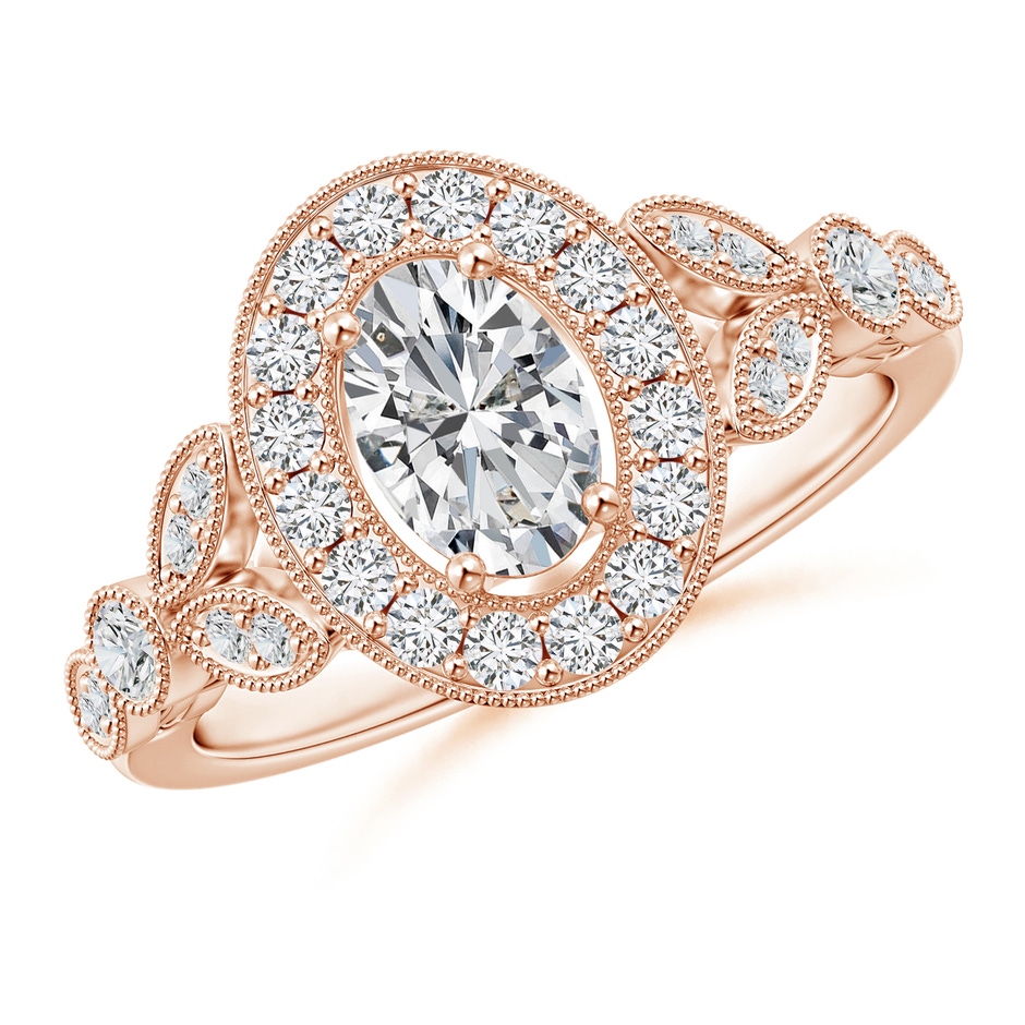 7x5mm HSI2 Vintage Inspired Oval Diamond Halo Engagement Ring in 18K Rose Gold 