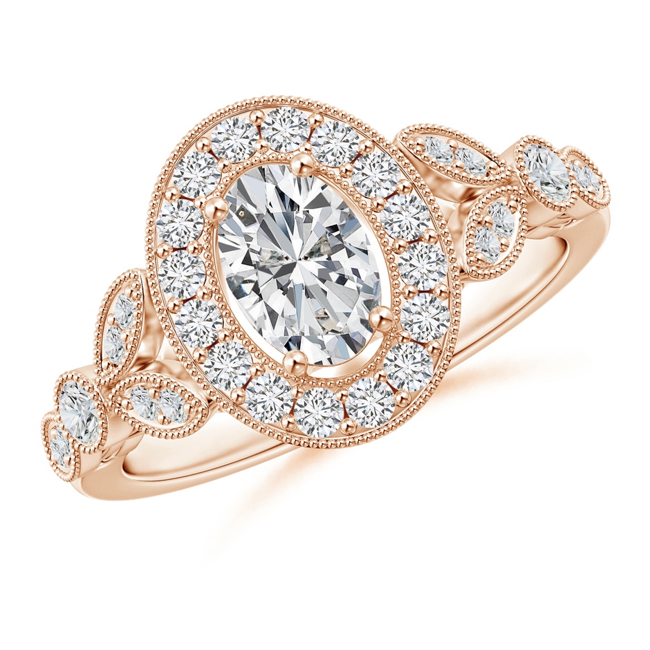 7x5mm HSI2 Vintage Inspired Oval Diamond Halo Engagement Ring in Rose Gold 