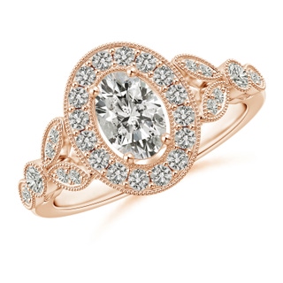 7x5mm KI3 Vintage Inspired Oval Diamond Halo Engagement Ring in 10K Rose Gold