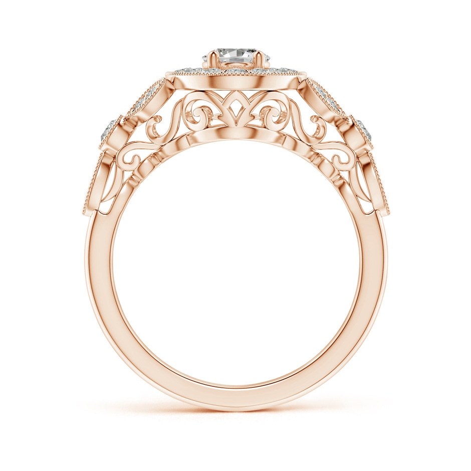 7x5mm KI3 Vintage Inspired Oval Diamond Halo Engagement Ring in Rose Gold side-1