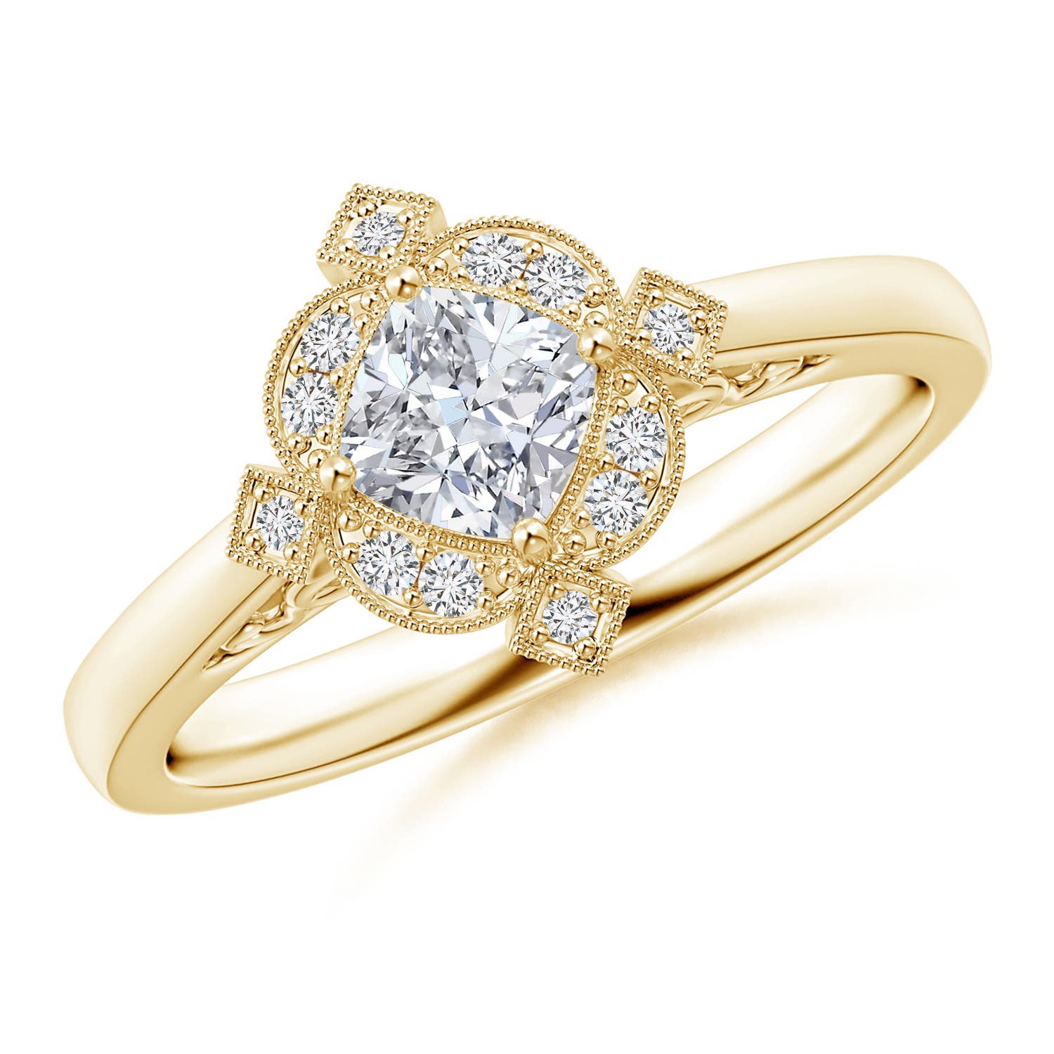 Art Deco Style Cushion Diamond Filigree Engagement Ring