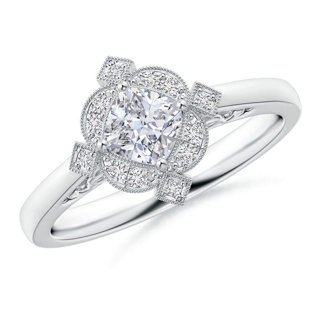 4.5mm HSI2 Art Deco Style Cushion Diamond Filigree Engagement Ring in White Gold 