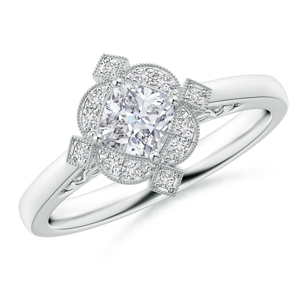 4.5mm HSI2 Art Deco Style Cushion Diamond Filigree Engagement Ring in White Gold