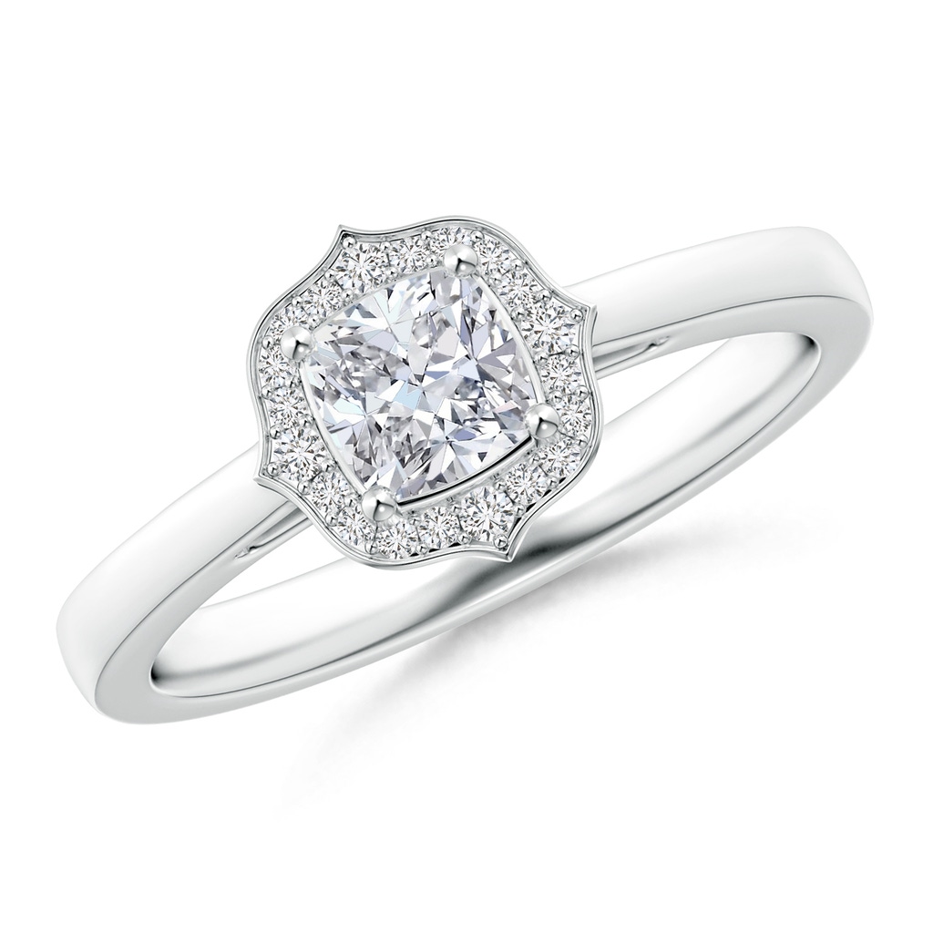4.5mm HSI2 Art Deco Style Cushion Diamond Halo Engagement Ring in White Gold