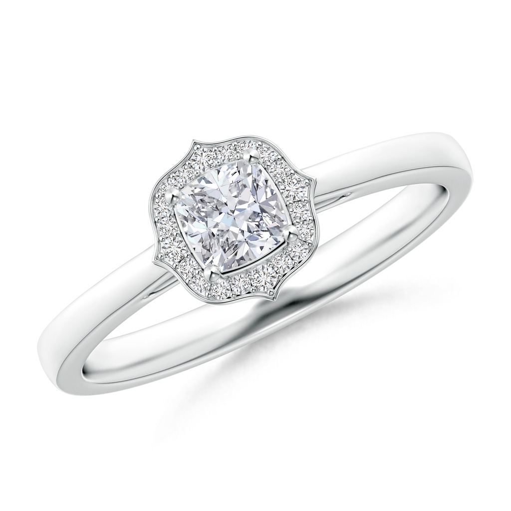 4mm HSI2 Art Deco Style Cushion Diamond Halo Engagement Ring in White Gold