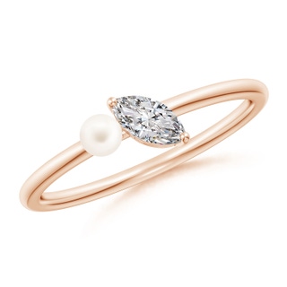 3mm AA Freshwater Pearl & Tilted Marquise Diamond 2-Stone Grande Engagement Ring in 9K Rose Gold